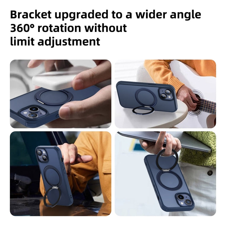 For iPhone 15 Pro MagSafe Holder PC Hybrid TPU Phone Case(Matte Blue) - HoMEdemic™ 