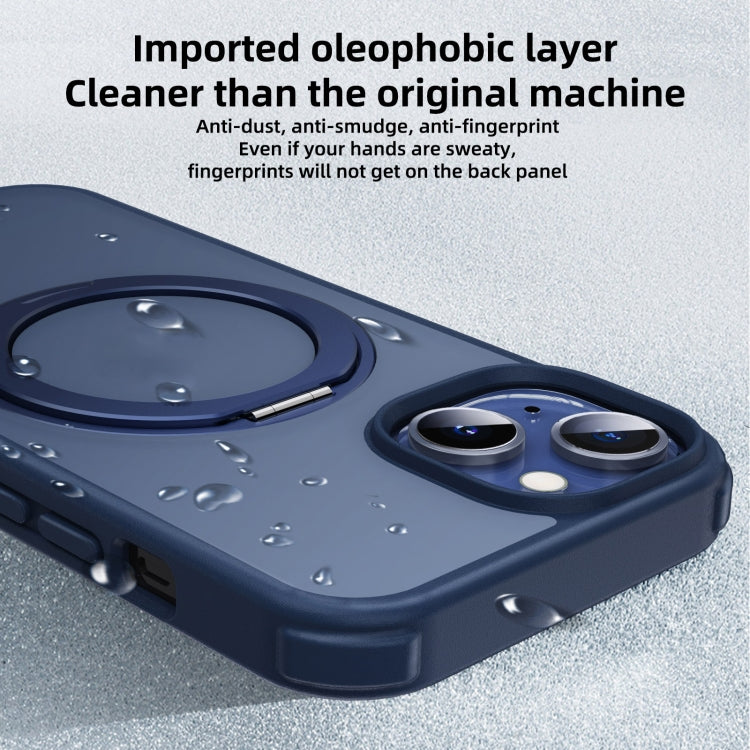 For iPhone 15 Pro MagSafe Holder PC Hybrid TPU Phone Case(Matte Blue) - HoMEdemic™ 