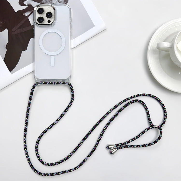 For iPhone 15 Pro MagSafe Magnetic PC + TPU Phone Case with Lanyard(Colorful Black) - HoMEdemic™ 