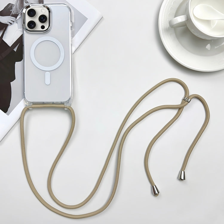 For iPhone 15 Pro MagSafe Magnetic PC + TPU Phone Case with Lanyard(Khaki) - HoMEdemic™ 