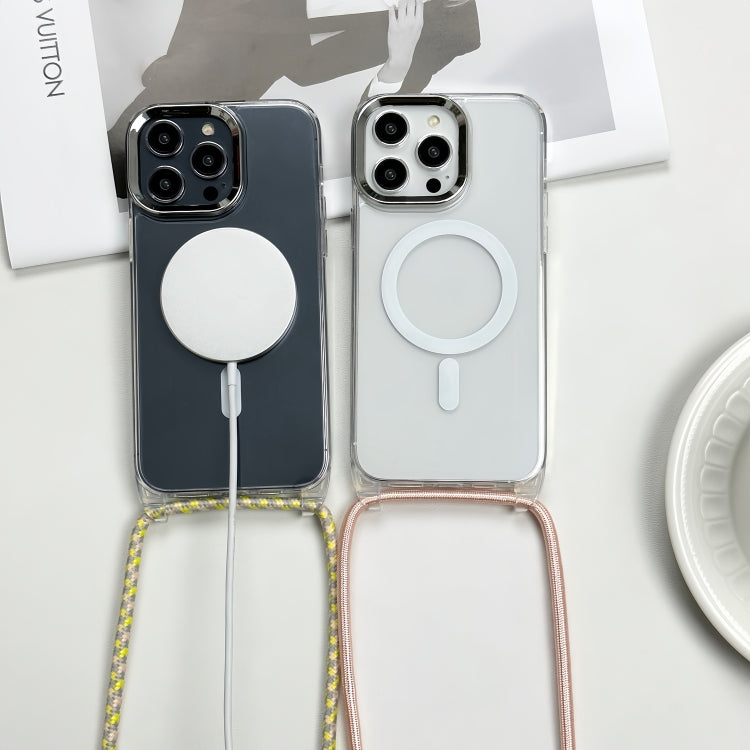 For iPhone 15 Pro MagSafe Magnetic PC + TPU Phone Case with Lanyard(Yellow Pink Grey) - HoMEdemic™ 