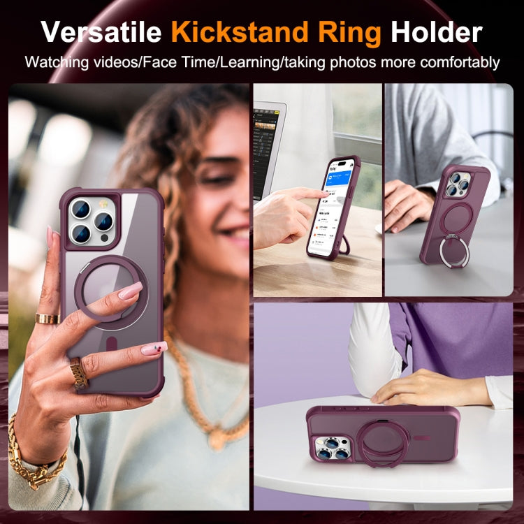 For iPhone 15 Pro MagSafe Magnetic Rotating Holder Phone Case(Wine Red) - HoMEdemic™ 