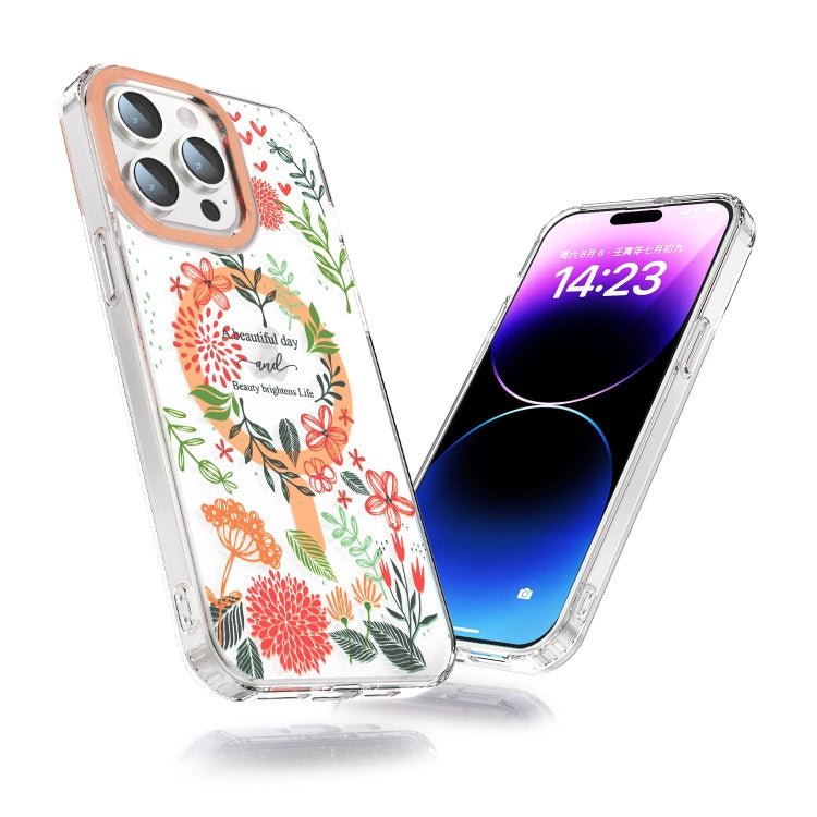 For iPhone 15 Pro MagSafe Magnetic TPU Phone Case(Red Flowers and Green Leaves) - HoMEdemic™ 