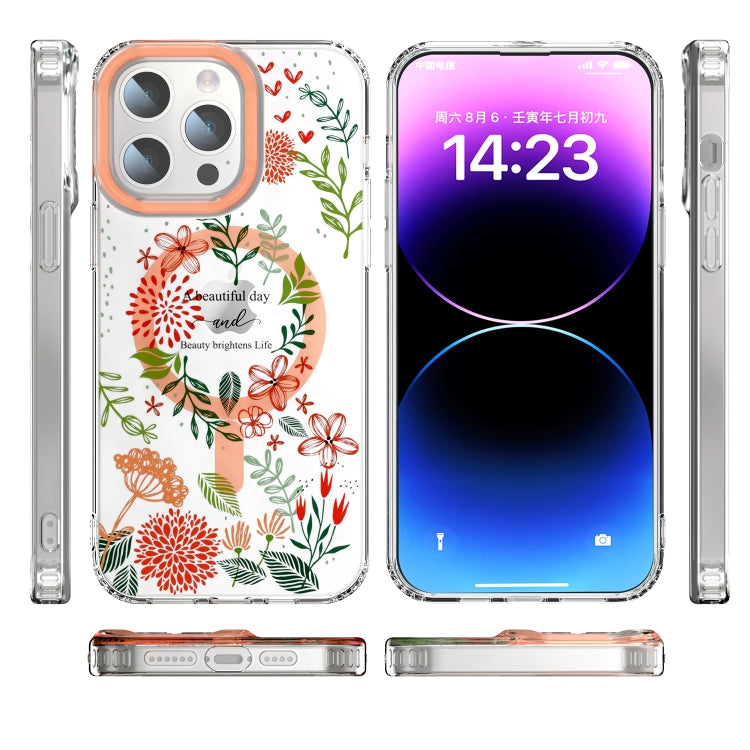 For iPhone 15 Pro MagSafe Magnetic TPU Phone Case(Red Flowers and Green Leaves) - HoMEdemic™ 