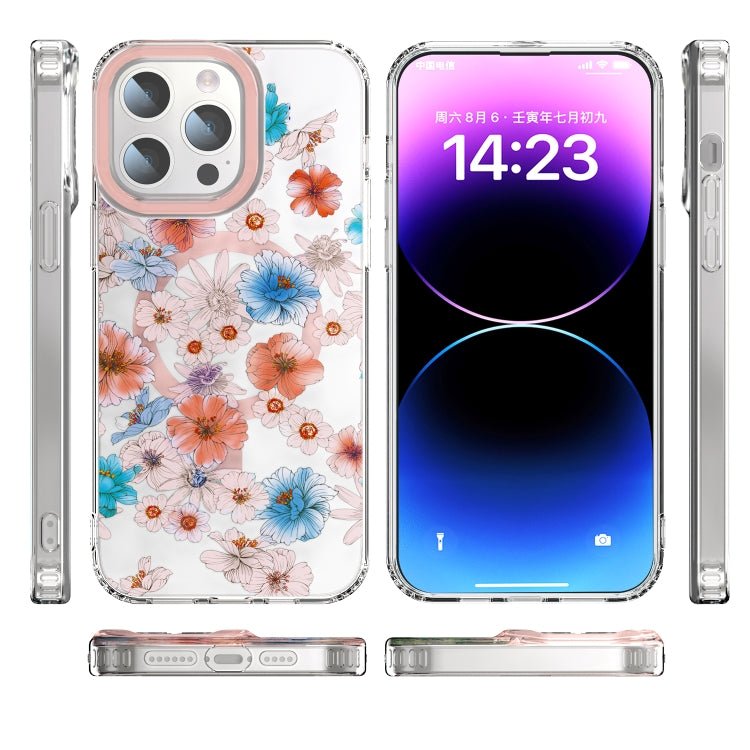 For iPhone 15 Pro MagSafe Magnetic TPU Phone Case(White Blue Flower) - HoMEdemic™ 