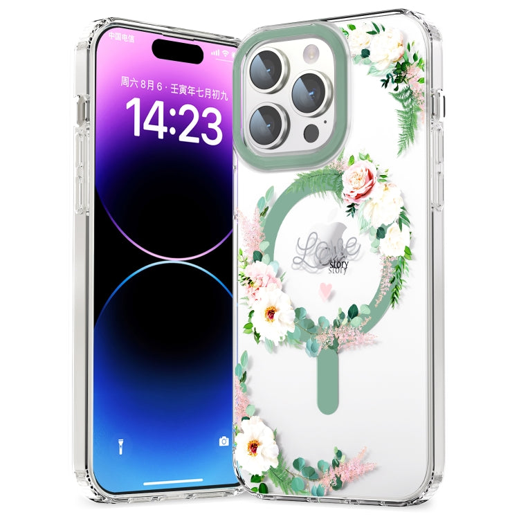 For iPhone 15 Pro MagSafe Magnetic TPU Phone Case(White Pink Rose) - HoMEdemic™ 