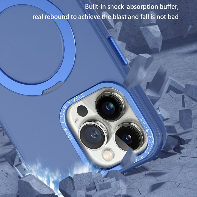 For iPhone 15 Pro MagSafe Metal Holder Frosted Translucent Phone Case(Royal Blue) - HoMEdemic™ 