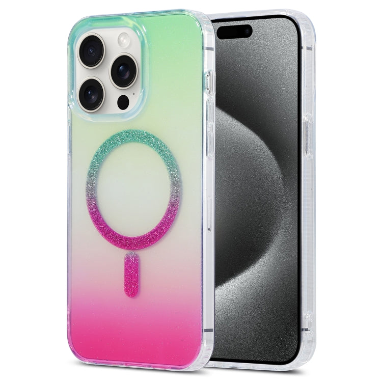 For iPhone 15 Pro Magic Diamond Blu-ray MagSafe Phone Case(Green Rose Gradient) - HoMEdemic™ 
