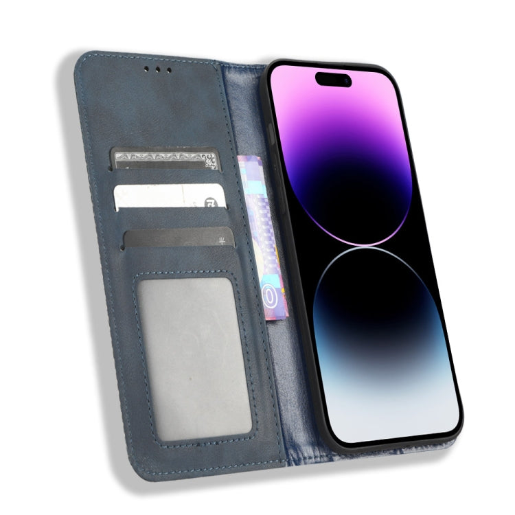 For iPhone 15 Pro Magnetic Buckle Retro Texture Leather Phone Case(Blue) - HoMEdemic™ 