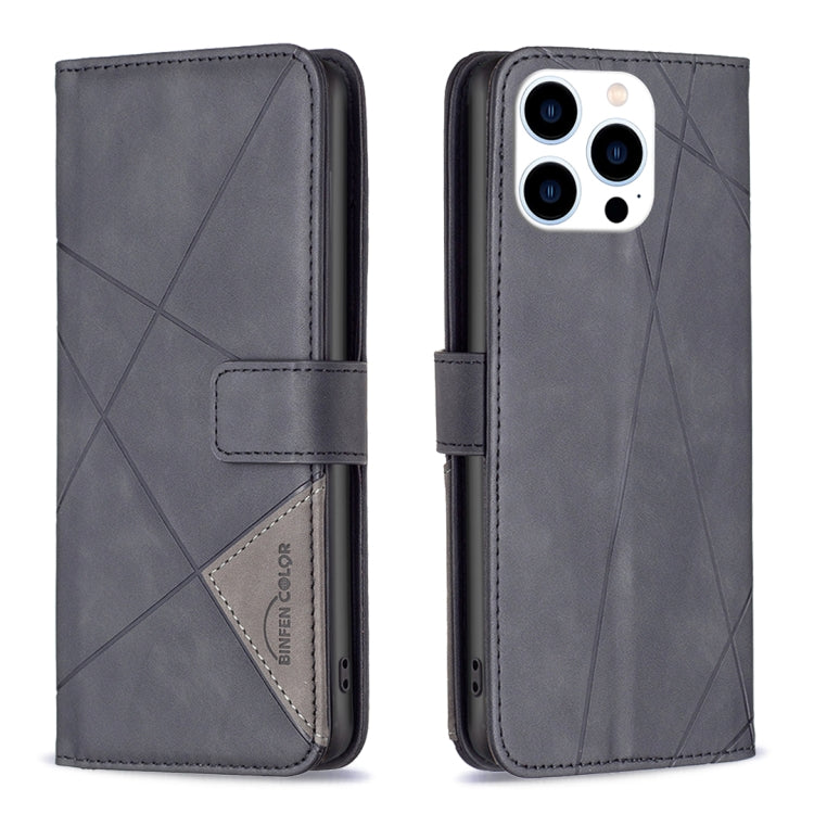 For iPhone 15 Pro Magnetic Buckle Rhombus Texture Leather Phone Case(Black) - HoMEdemic™ 