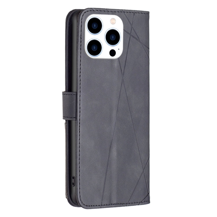 For iPhone 15 Pro Magnetic Buckle Rhombus Texture Leather Phone Case(Black) - HoMEdemic™ 