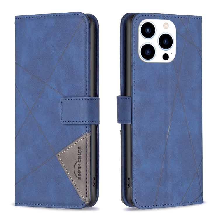 For iPhone 15 Pro Magnetic Buckle Rhombus Texture Leather Phone Case(Blue) - HoMEdemic™ 