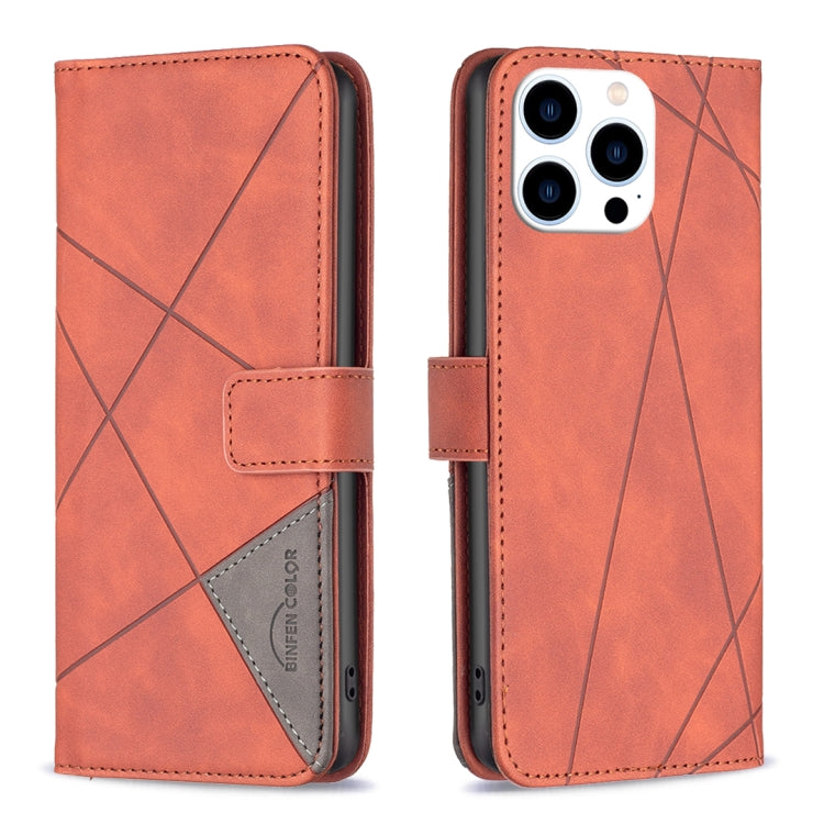 For iPhone 15 Pro Magnetic Buckle Rhombus Texture Leather Phone Case(Brown) - HoMEdemic™ 