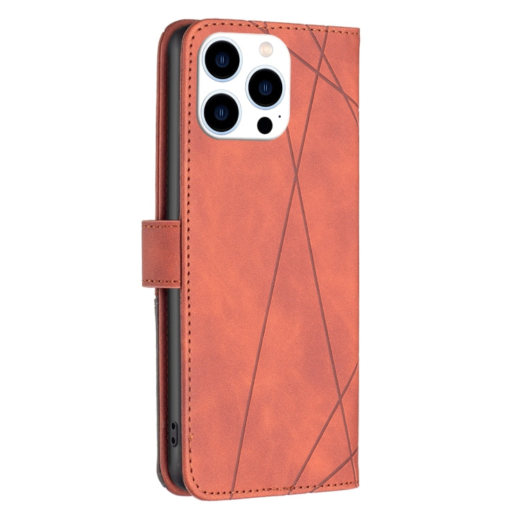 For iPhone 15 Pro Magnetic Buckle Rhombus Texture Leather Phone Case(Brown) - HoMEdemic™ 