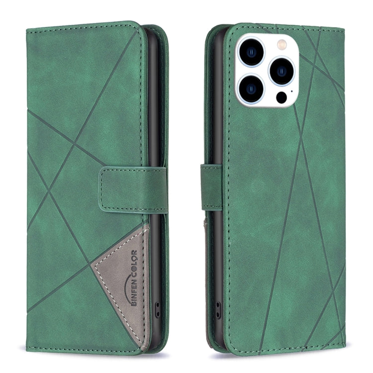 For iPhone 15 Pro Magnetic Buckle Rhombus Texture Leather Phone Case(Green) - HoMEdemic™ 
