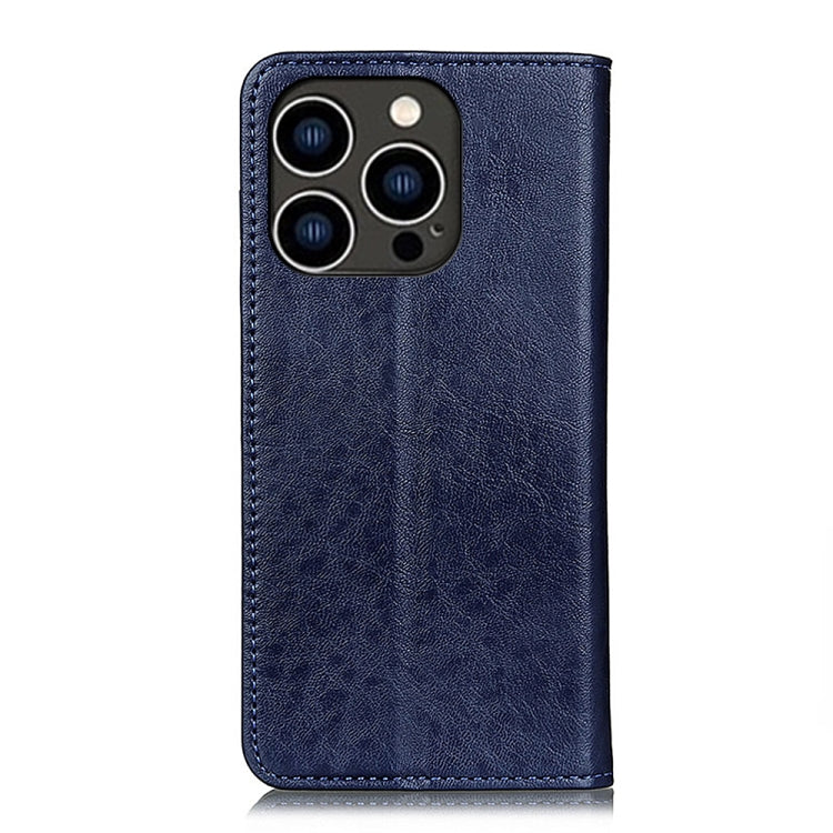 For iPhone 15 Pro Magnetic Crazy Horse Texture Horizontal Flip Leather Phone Case(Blue) - HoMEdemic™ 