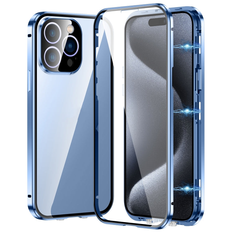 For iPhone 15 Pro Magnetic Double-buckle HD Tempered Glass Phone Case(Blue) - HoMEdemic™ 