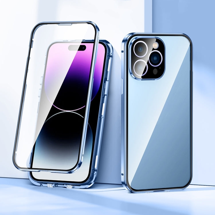 For iPhone 15 Pro Magnetic Double-buckle HD Tempered Glass Phone Case(Blue) - HoMEdemic™ 