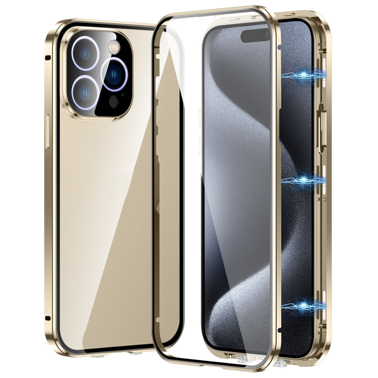 For iPhone 15 Pro Magnetic Double-buckle HD Tempered Glass Phone Case(Gold) - HoMEdemic™ 