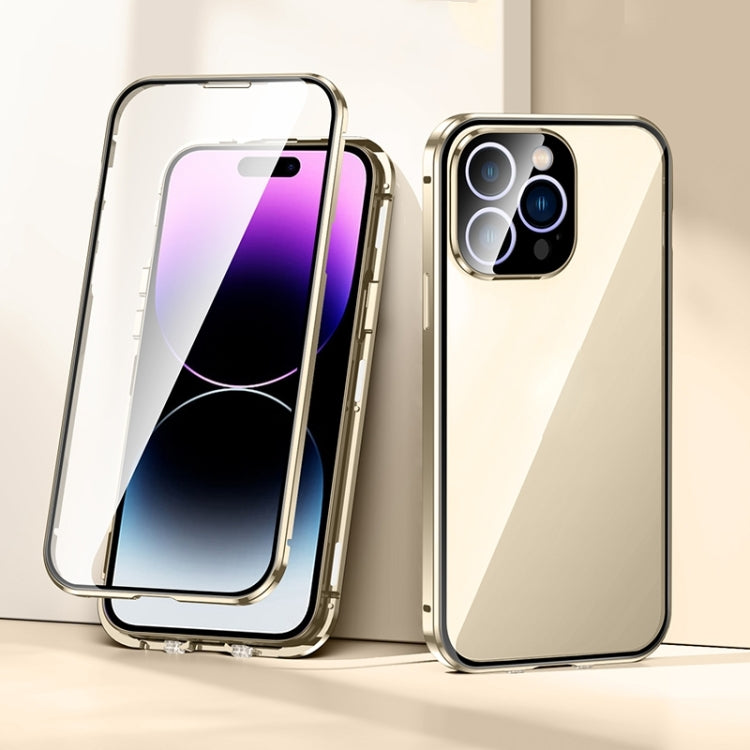 For iPhone 15 Pro Magnetic Double-buckle HD Tempered Glass Phone Case(Gold) - HoMEdemic™ 