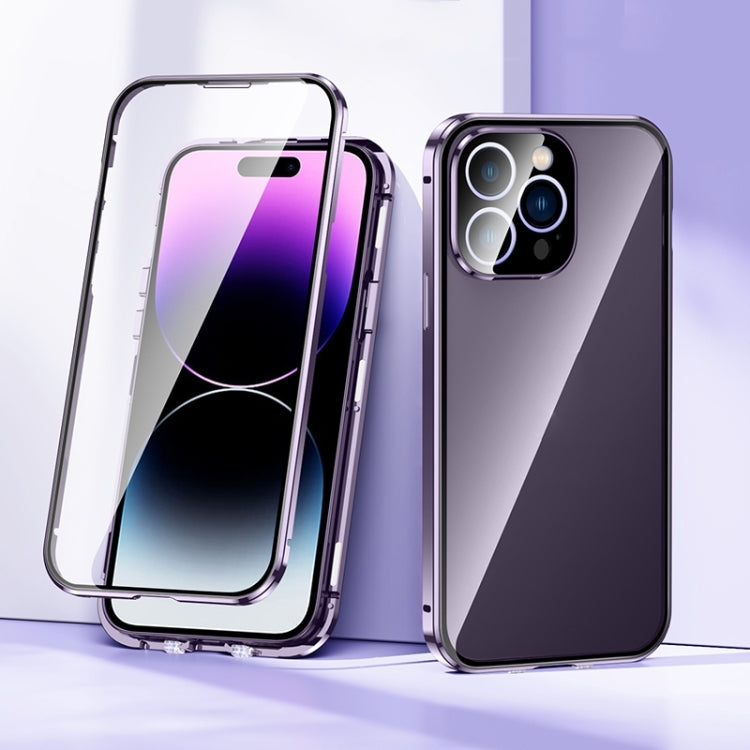 For iPhone 15 Pro Magnetic Double-buckle HD Tempered Glass Phone Case(Purple) - HoMEdemic™ 