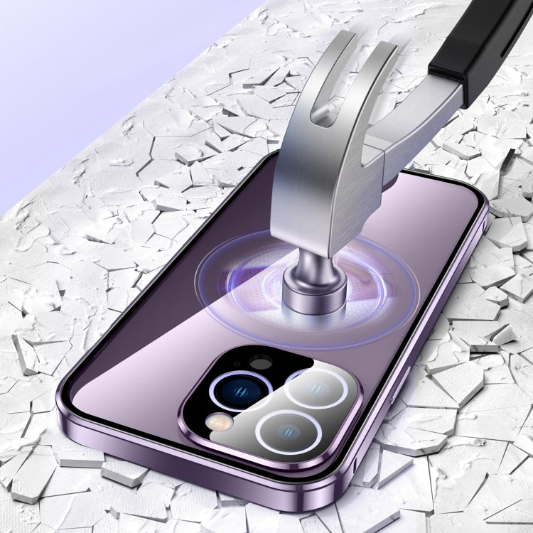 For iPhone 15 Pro Magnetic Double-buckle HD Tempered Glass Phone Case(Purple) - HoMEdemic™ 