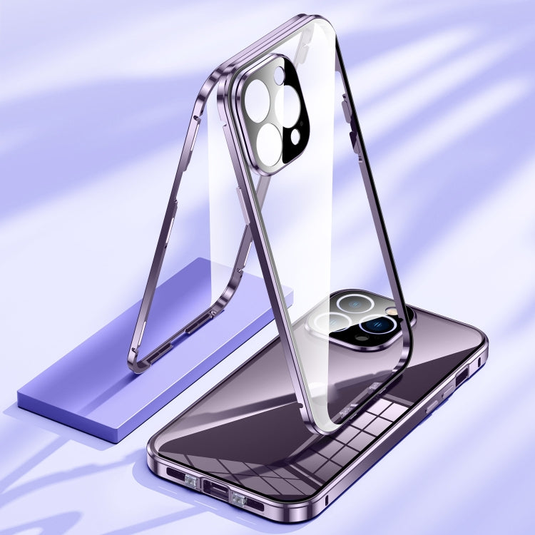 For iPhone 15 Pro Magnetic Double-buckle HD Tempered Glass Phone Case(Purple) - HoMEdemic™ 