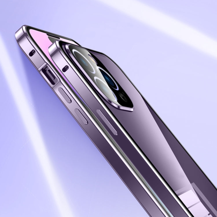 For iPhone 15 Pro Magnetic Double-buckle HD Tempered Glass Phone Case(Purple) - HoMEdemic™ 