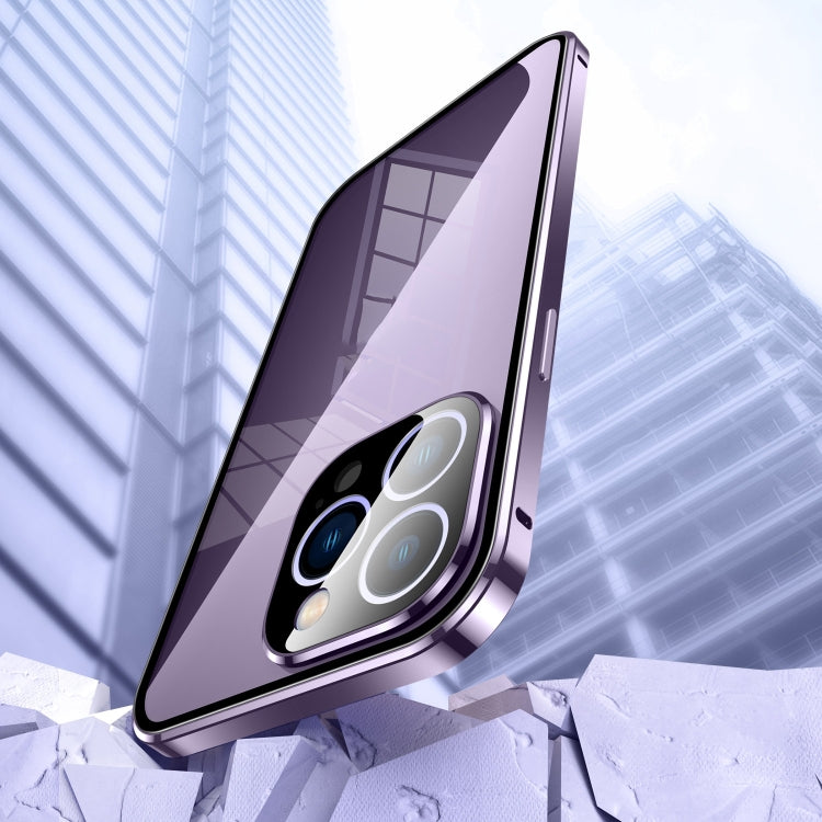 For iPhone 15 Pro Magnetic Double-buckle HD Tempered Glass Phone Case(Purple) - HoMEdemic™ 