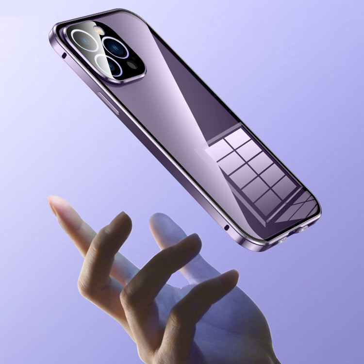 For iPhone 15 Pro Magnetic Double-buckle HD Tempered Glass Phone Case(Purple) - HoMEdemic™ 