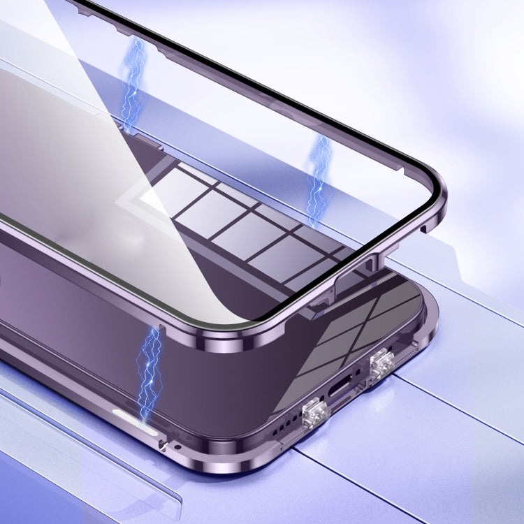 For iPhone 15 Pro Magnetic Double-buckle HD Tempered Glass Phone Case(Purple) - HoMEdemic™ 