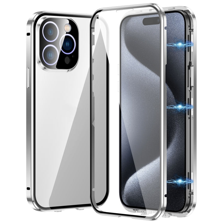 For iPhone 15 Pro Magnetic Double-buckle HD Tempered Glass Phone Case(Silver) - HoMEdemic™ 