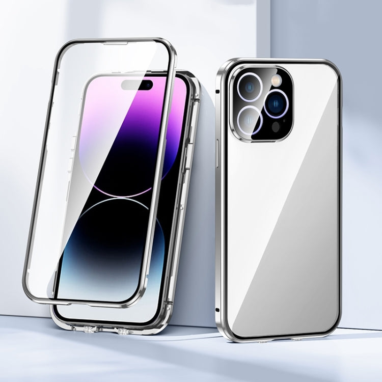 For iPhone 15 Pro Magnetic Double-buckle HD Tempered Glass Phone Case(Silver) - HoMEdemic™ 