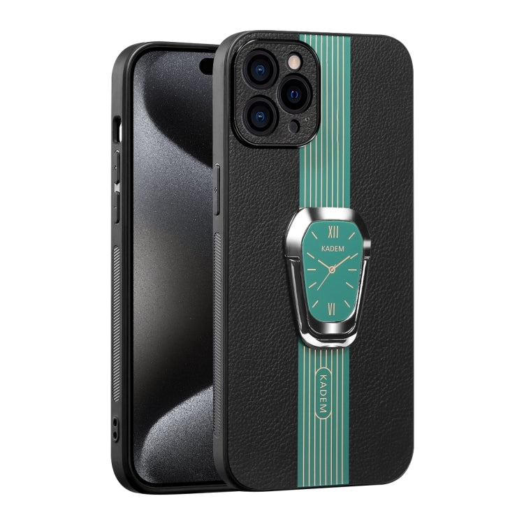 For iPhone 15 Pro Magnetic Litchi Leather Back Phone Case with Holder(Green) - HoMEdemic™ 