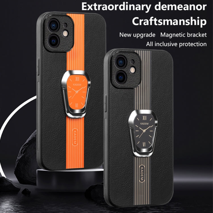 For iPhone 15 Pro Magnetic Litchi Leather Back Phone Case with Holder(Orange) - HoMEdemic™ 