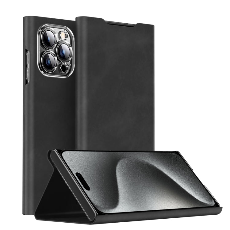 For iPhone 15 Pro Magnetic Napa Texture Leather Phone Case with Holder(Black) - HoMEdemic™ 