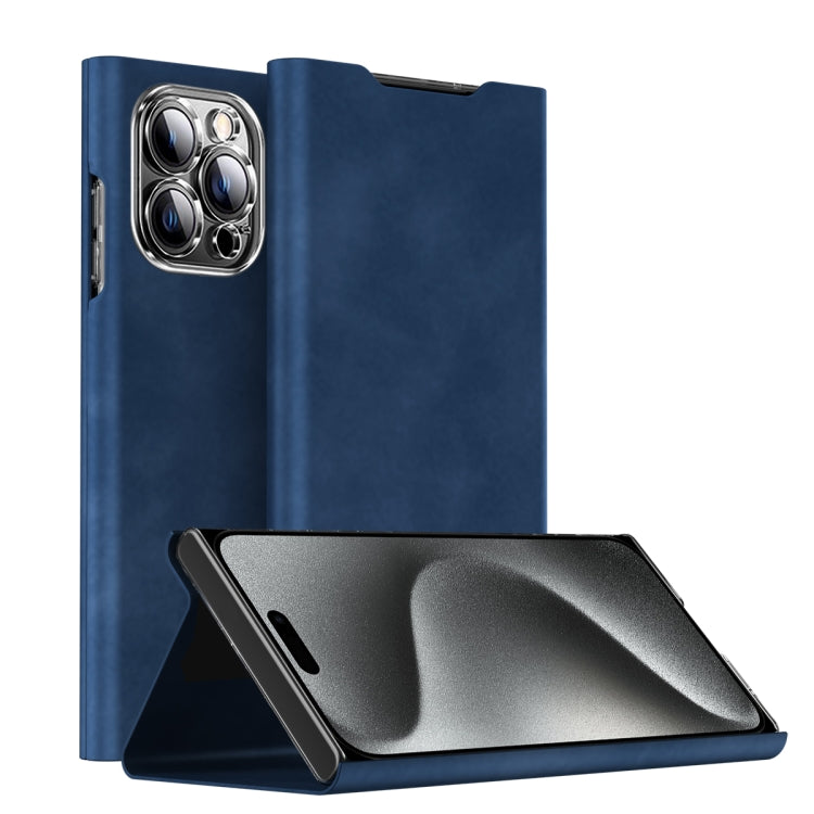 For iPhone 15 Pro Magnetic Napa Texture Leather Phone Case with Holder(Blue) - HoMEdemic™ 
