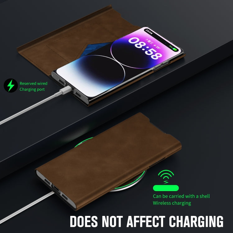For iPhone 15 Pro Magnetic Napa Texture Leather Phone Case with Holder(Brown) - HoMEdemic™ 