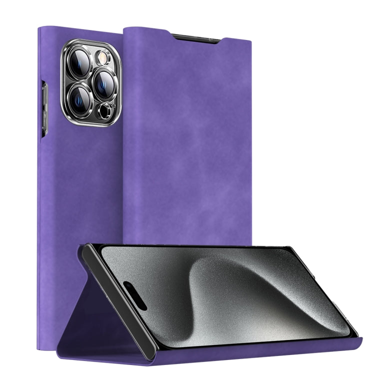 For iPhone 15 Pro Magnetic Napa Texture Leather Phone Case with Holder(Purple) - HoMEdemic™ 