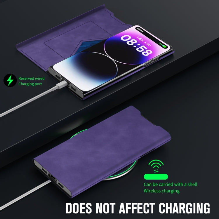 For iPhone 15 Pro Magnetic Napa Texture Leather Phone Case with Holder(Purple) - HoMEdemic™ 