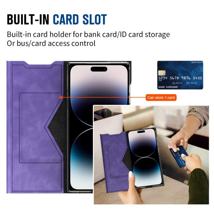 For iPhone 15 Pro Magnetic Napa Texture Leather Phone Case with Holder(Purple) - HoMEdemic™ 