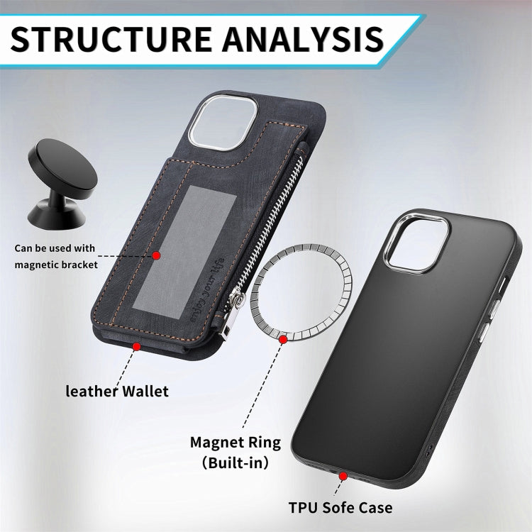For iPhone 15 Pro Magsafe Zipper RFID Wallet All-inclusive Shockrpoof Phone Case(Black) - HoMEdemic™ 