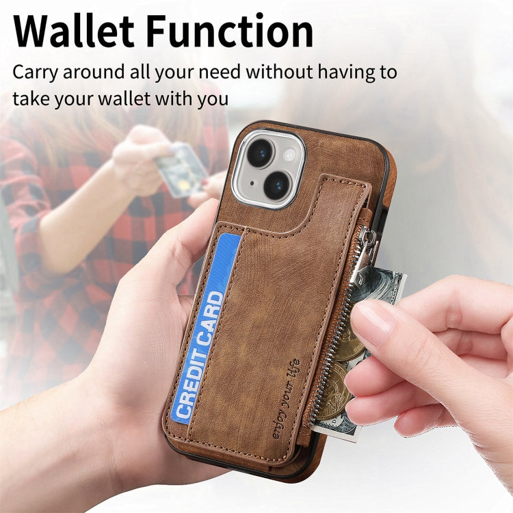 For iPhone 15 Pro Magsafe Zipper RFID Wallet All-inclusive Shockrpoof Phone Case(Brown) - HoMEdemic™ 