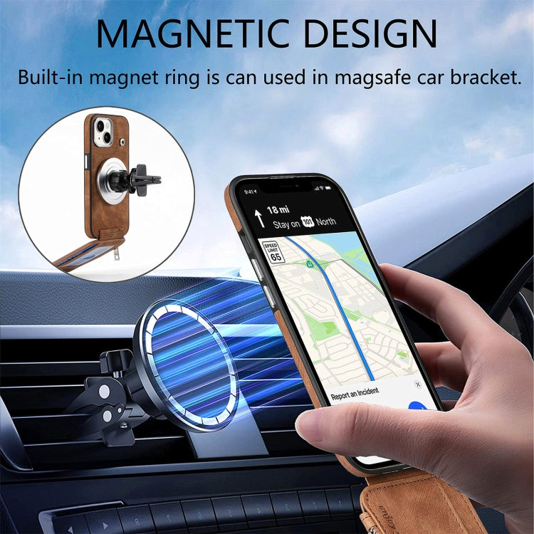 For iPhone 15 Pro Magsafe Zipper RFID Wallet All-inclusive Shockrpoof Phone Case(Brown) - HoMEdemic™ 