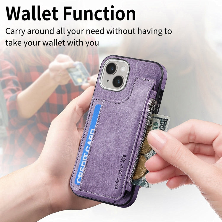 For iPhone 15 Pro Magsafe Zipper RFID Wallet All-inclusive Shockrpoof Phone Case(Purple) - HoMEdemic™ 