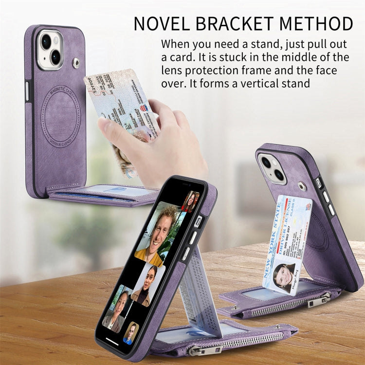 For iPhone 15 Pro Magsafe Zipper RFID Wallet All-inclusive Shockrpoof Phone Case(Purple) - HoMEdemic™ 