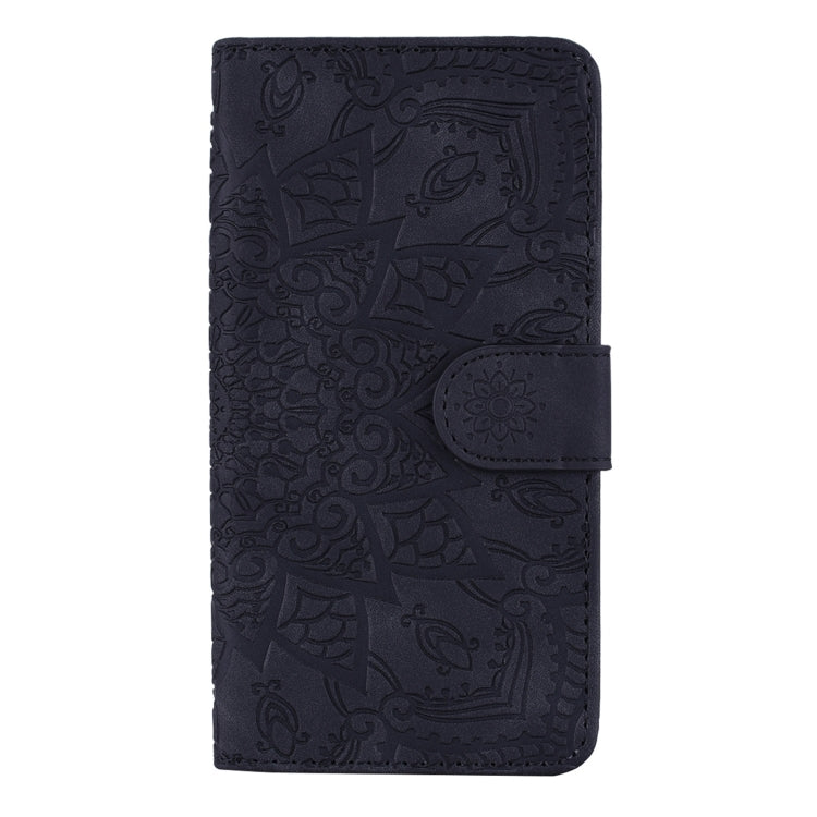 For iPhone 15 Pro Mandala Embossed Dual-Fold Calf Leather Phone Case(Black) - HoMEdemic™ 