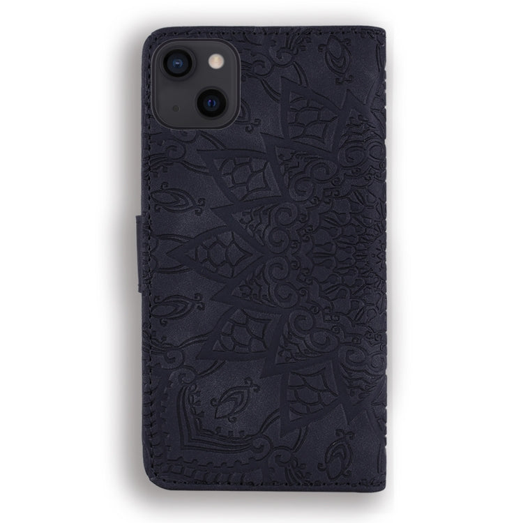 For iPhone 15 Pro Mandala Embossed Dual-Fold Calf Leather Phone Case(Black) - HoMEdemic™ 
