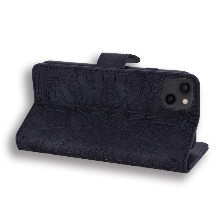 For iPhone 15 Pro Mandala Embossed Dual-Fold Calf Leather Phone Case(Black) - HoMEdemic™ 