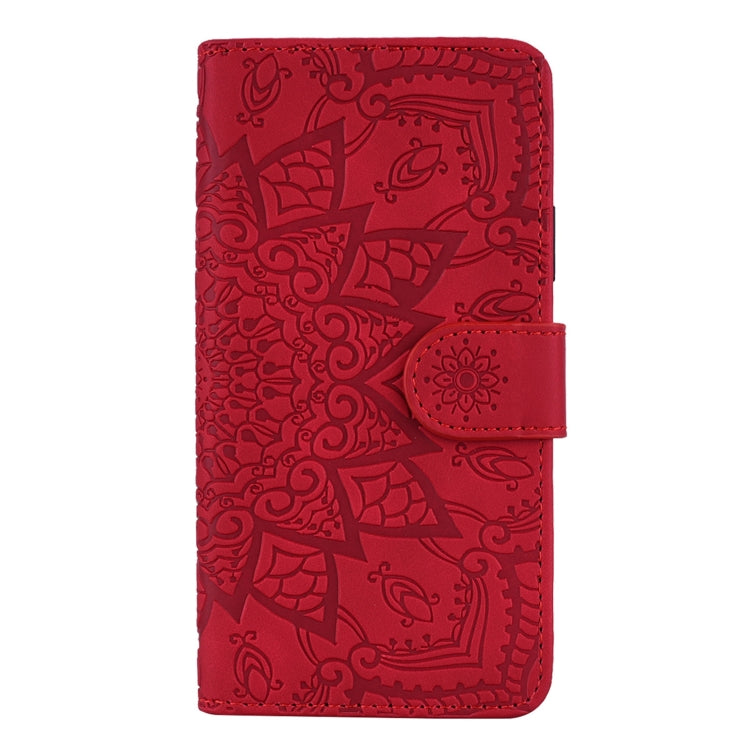 For iPhone 15 Pro Mandala Embossed Dual-Fold Calf Leather Phone Case(Red) - HoMEdemic™ 